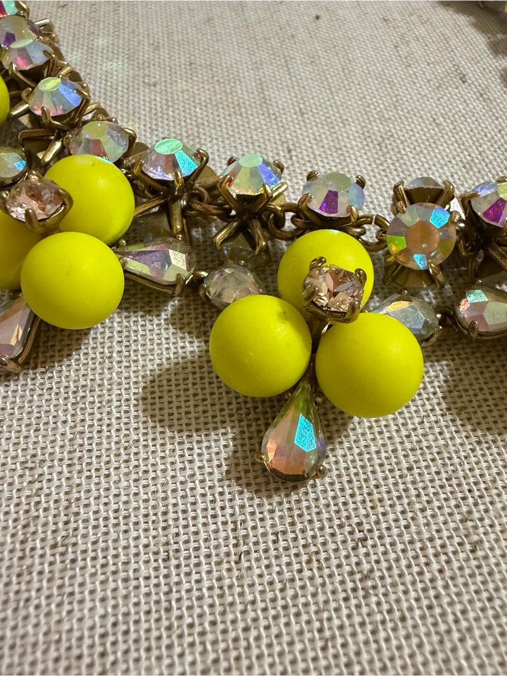 J.Crew RARE Yellow Floral Bib Statement Necklace AB Aurora Crystal Rhineston Y2K - Picture 10 of 14